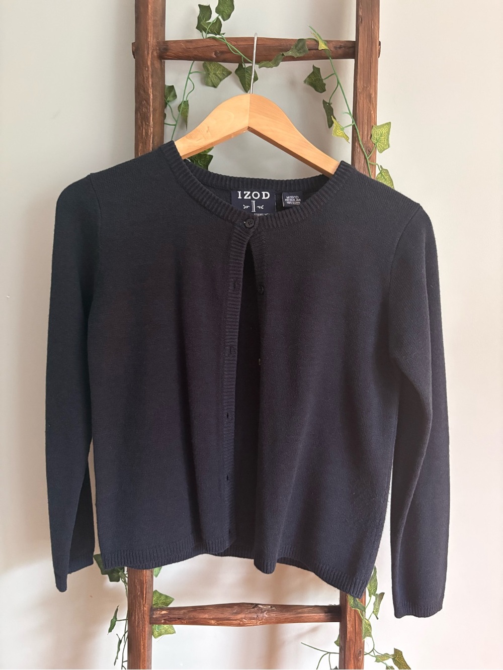 Izod Women's Black Button-Front Crewneck Cardigan